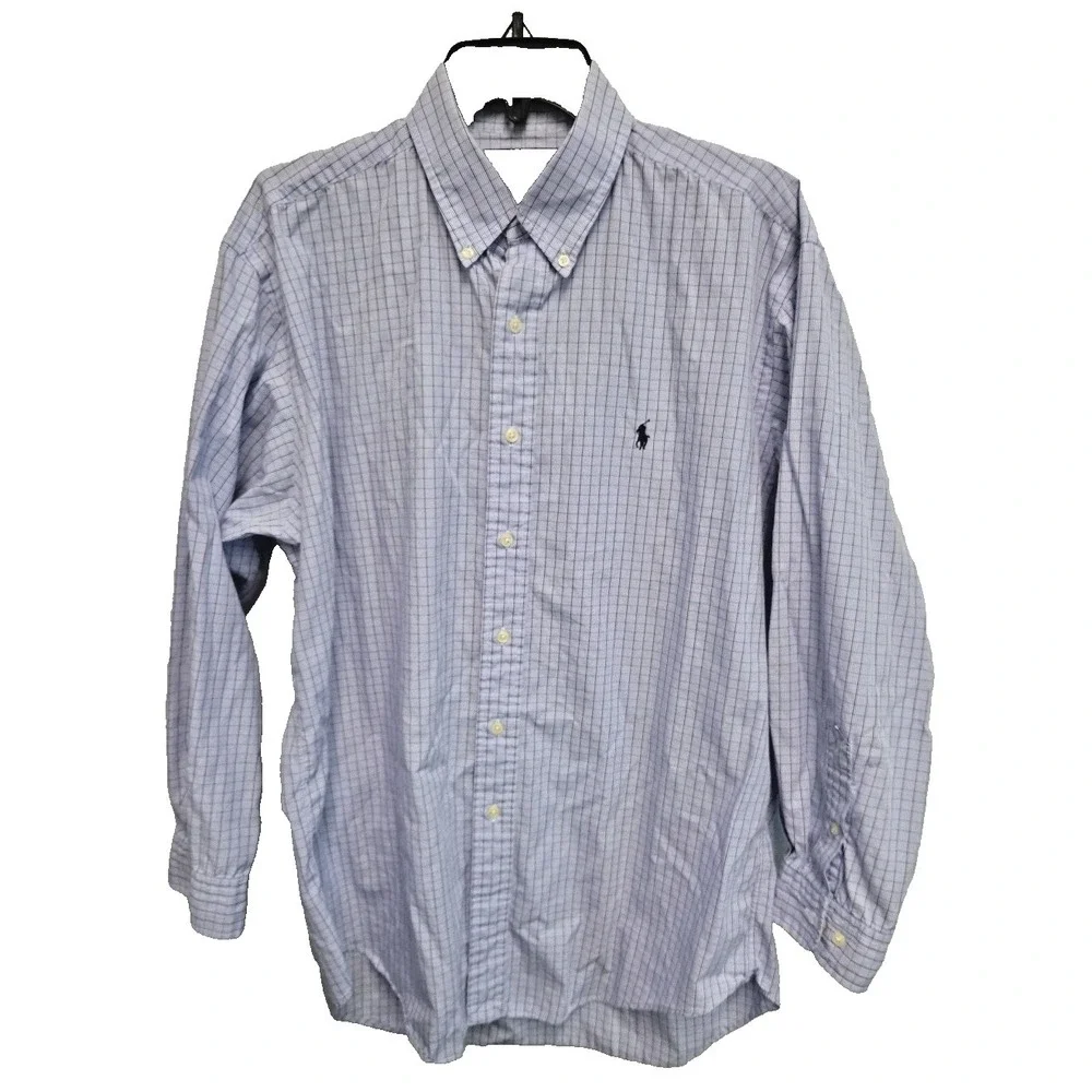 Ralph Lauren Yarmouth Men's Cotton Blue Squares Button Down Shirt Size 16 32/33‎
